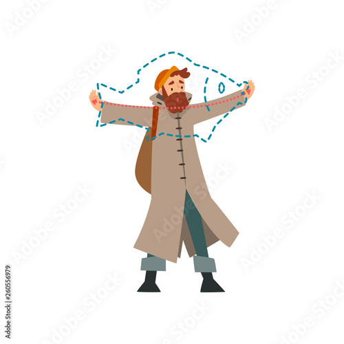 Fisherman Boasting About Size of Caught Fish, Fishman Spreading His Arms Out to Sides Vector Illustration