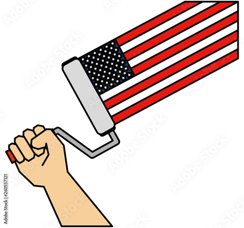 hand using paint roller painting usa flag