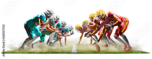 American football players in action white isolated