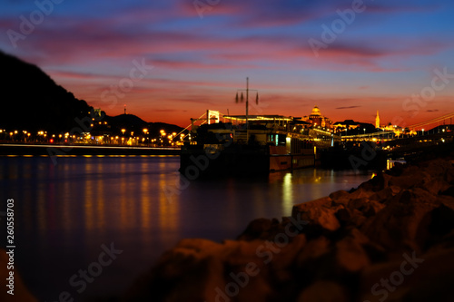 View of the Danube River at night in Budapest