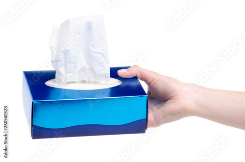 Box hygiene napkins in hand on a white background isolation