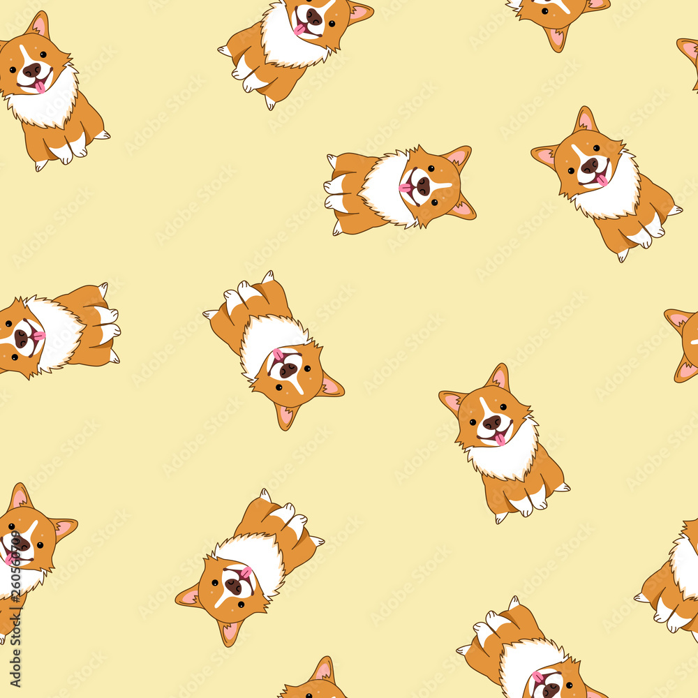 Fototapeta premium Vector seamless Corgi dog illustration pattern