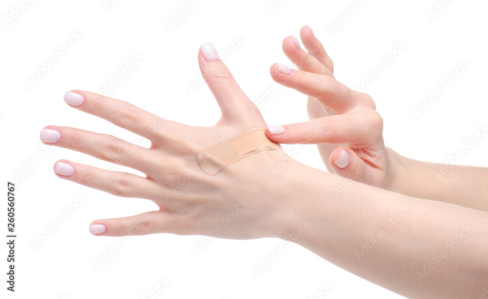Plaster on hand medical on white background isolation Plaster on hand medical on white background isolation