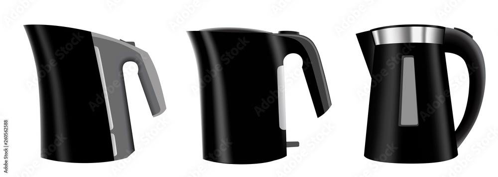 Fototapeta premium Set of three black vector electric kettles