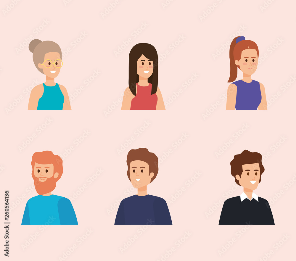 set cute woman with blouse and man with shirt set cute woman with blouse and man with shirt