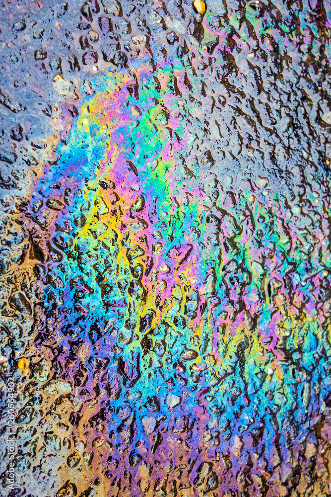 Fototapeta premium Oil Petrol Pollution Rainbow Spill on A Road