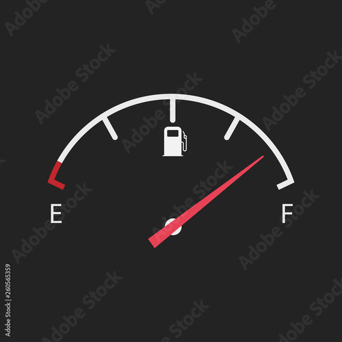 Fuel Gauge Full in Car Dashboard. Full Fuel Meter On Gray Background