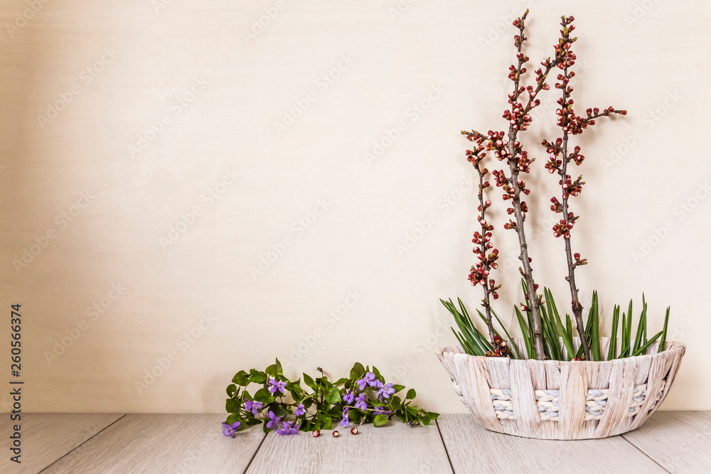 Fototapeta premium violets on wooden background