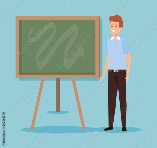 man teacher with blackboard to celebration event
