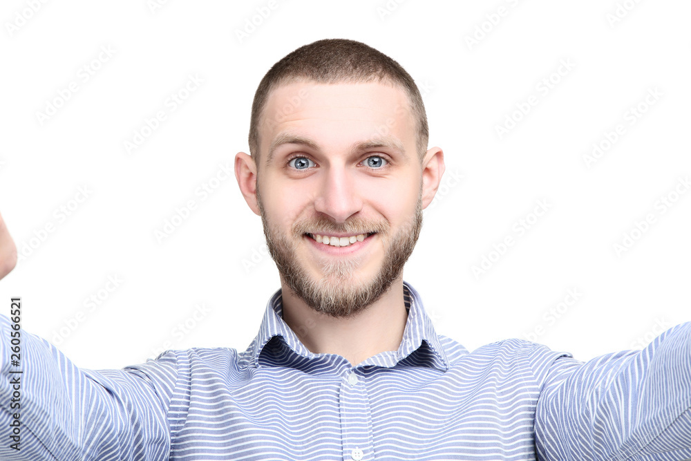 Portrait of young man on white background