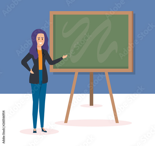 woman teacher with blackboard to celebrate event