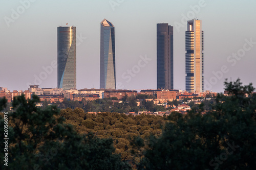 View of Madrid's four towers business area skyscrapers