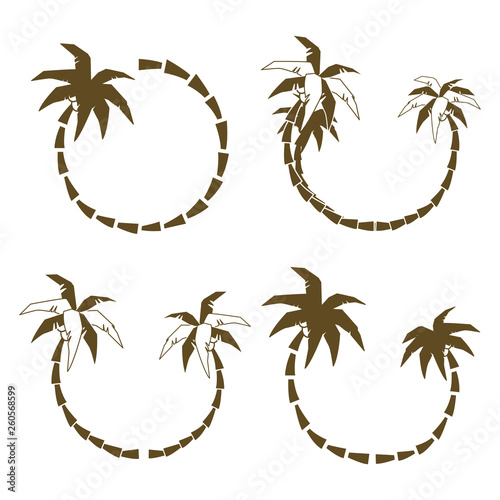 Vector One color Round Palm Tree frames set