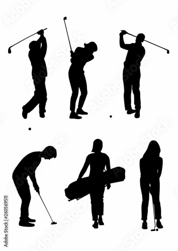 Shadow of six golfers