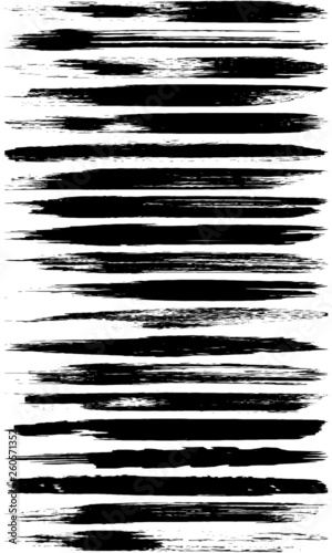 Collection of vector brush strokes. Abstract lines and black spots isolated on white background