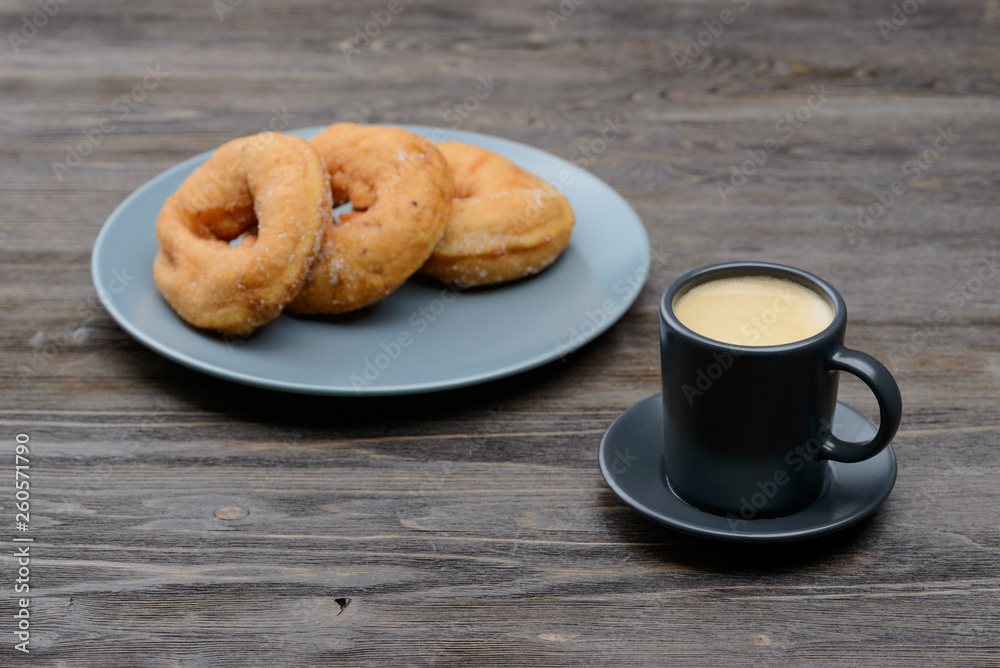 Breakfast coffee with donuts Breakfast coffee with donuts