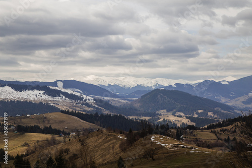 Snowy tops of the mountains are still in spring