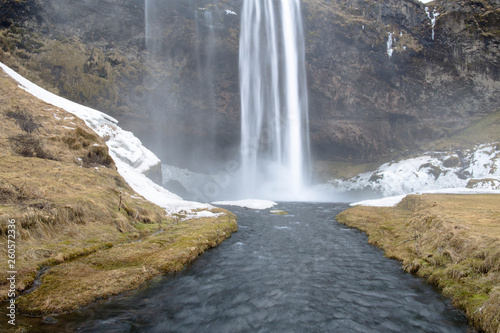 Waterfall Seljalandsfoss in winter  Iceland