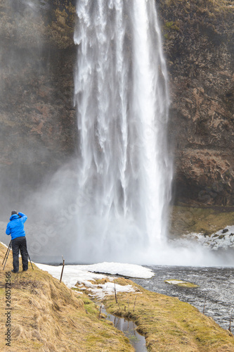 Waterfall Seljalandsfoss in winter, Iceland