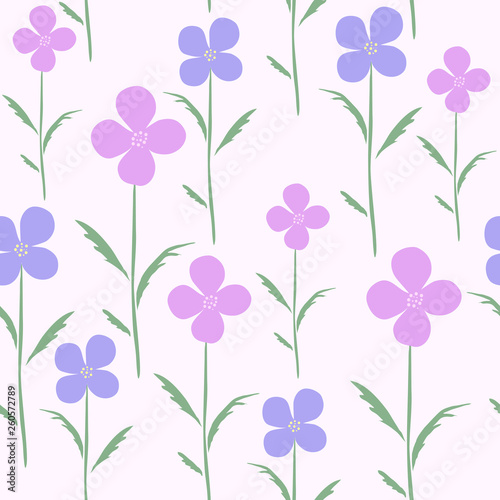 Vector seamless pattern with pink and purple flowers. Can be used for wrapping paper, wallpaper for flower shop or store, atelier, spa, boutique, beauty salon, print on tile. EPS10. Floral Background.