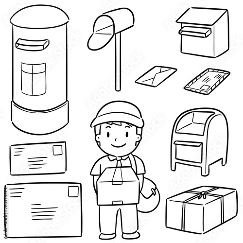vector set of postman and postbox