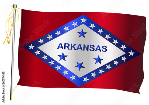 Arkansas State Waving Flag And Flagpole