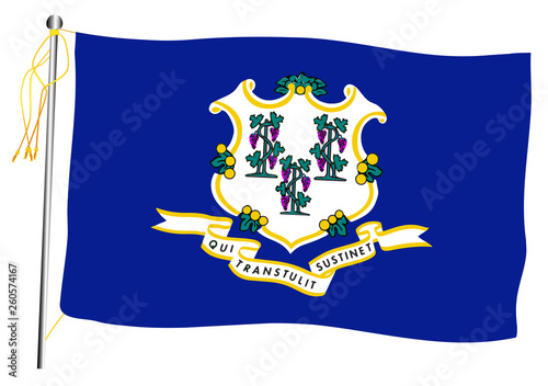 Connecticut State Waving Flag And Flagpole