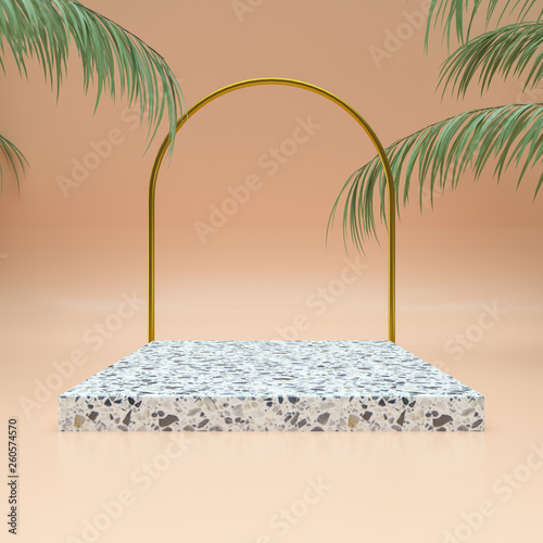 abstract podium and empty showcase,shop display or Blank product stand with primitive shape,minimal background. pastel color 3d rendering. - Illustration
