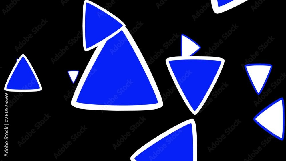 Colored triangle with white side strokes, rotating on a black background. Triangle animation background