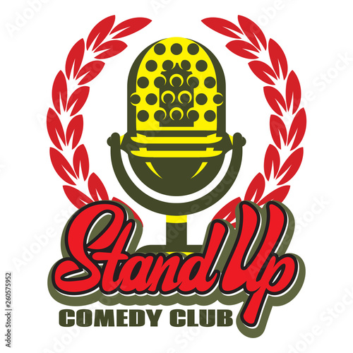 Color vector illustration with microphone and wreath for stand-up
