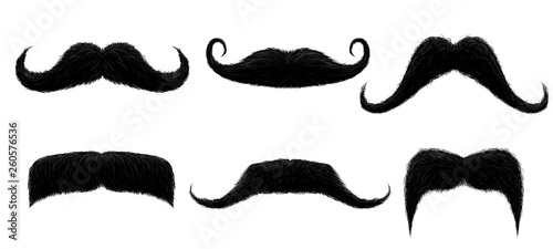 Vintage moustache. Funny retro mustache, fake mustaches and isolated curly hair moustaches vector illustration