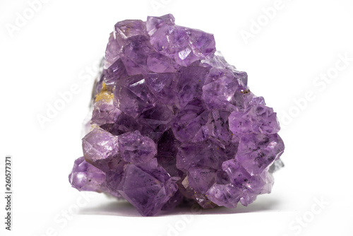 Cute druse or geode of amethyst gemstone isolated top view