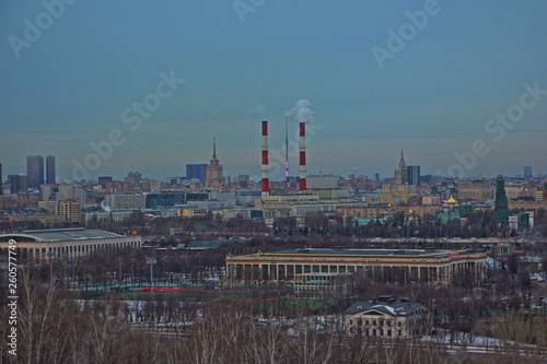 Evening view of Moscow from the top in the spring