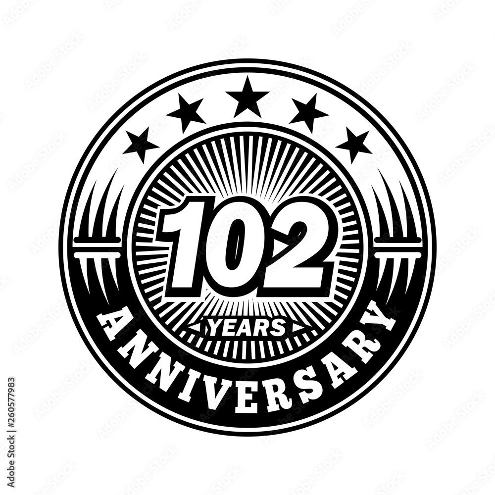 102 years anniversary. Anniversary logo design. Vector and illustration.