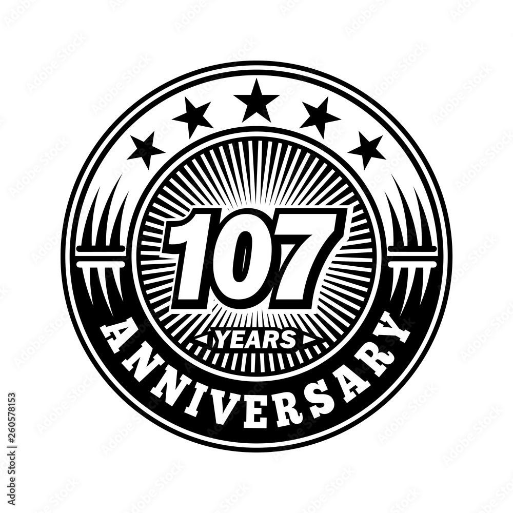 107 years anniversary. Anniversary logo design. Vector and illustration.