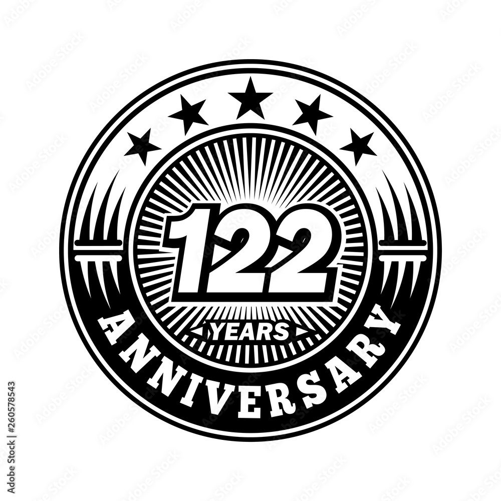 122 years anniversary. Anniversary logo design. Vector and illustration.
