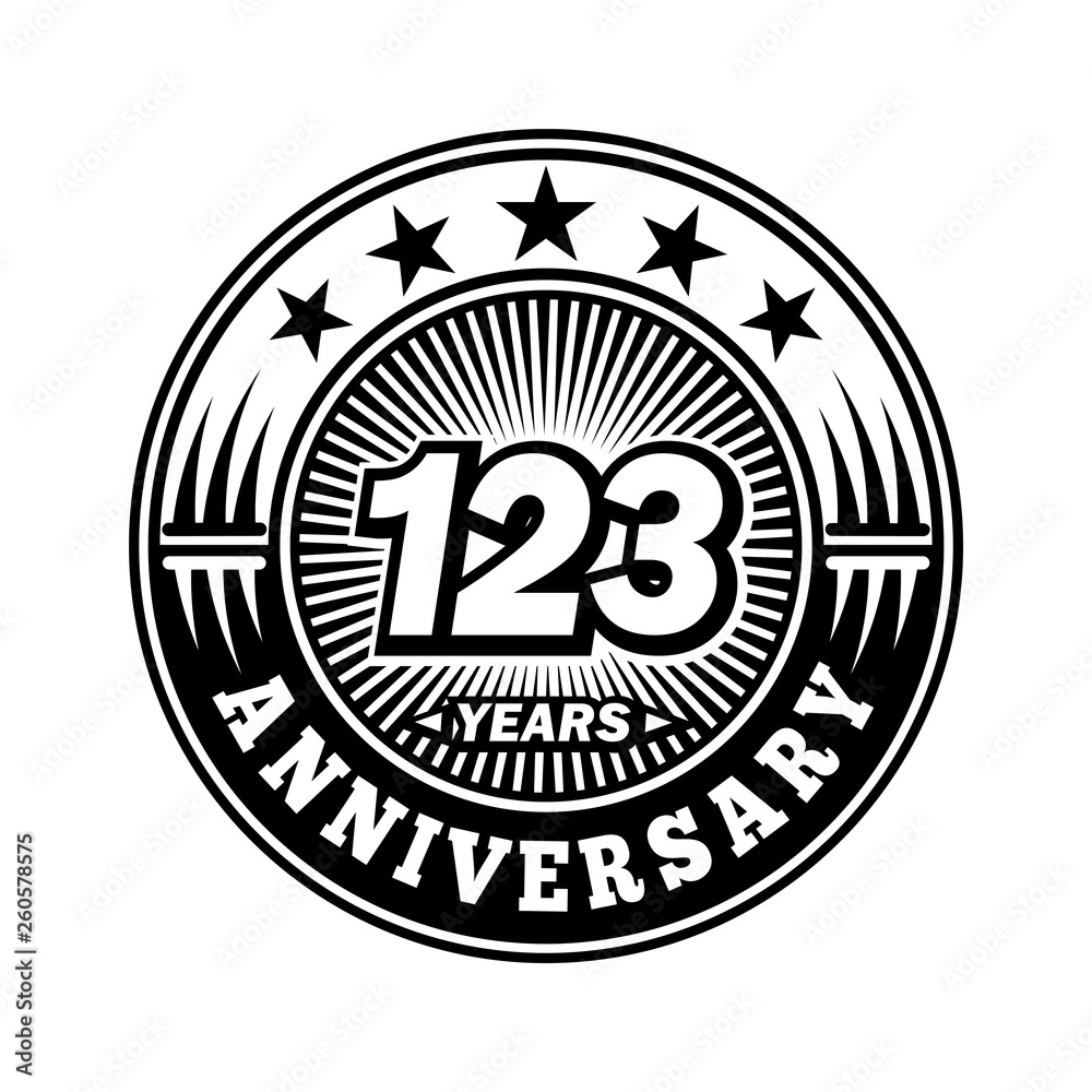 123 years anniversary. Anniversary logo design. Vector and illustration.