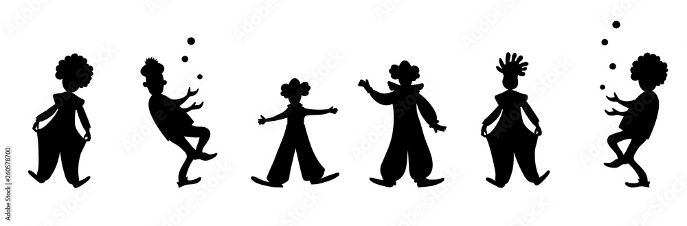 Clowns. Black silhouettes vector illustration. Clowns. Black silhouettes vector illustration.