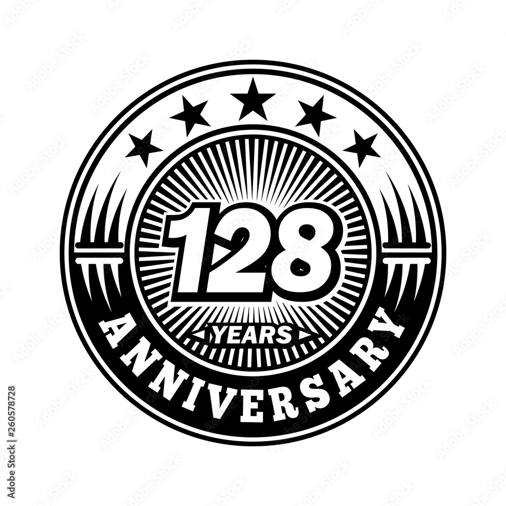 128 years anniversary. Anniversary logo design. Vector and illustration.