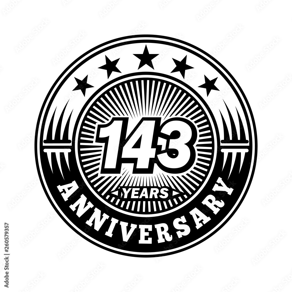 143 years anniversary. Anniversary logo design. Vector and illustration.