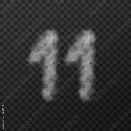 Vector design of smoke textured number, eleven, isolated on transparent background