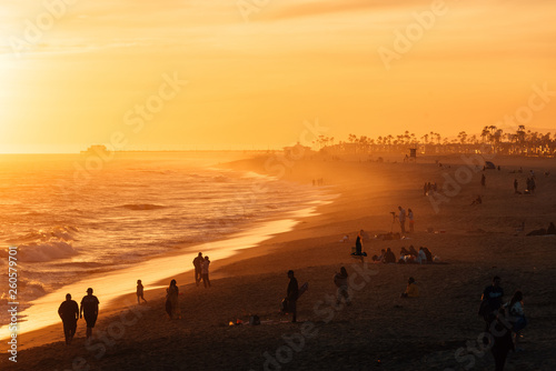 Vibrant sunset over the beach from the Balboa Pier  in Newport Beach  Orange County  California