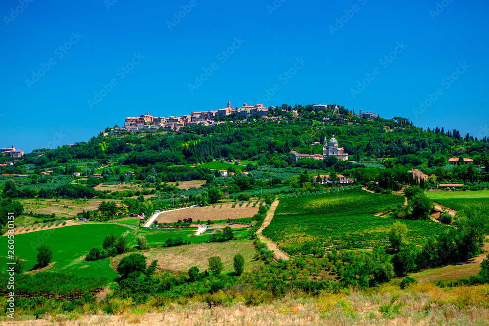 Panoramic view of a spring day in the Italian rural landscape