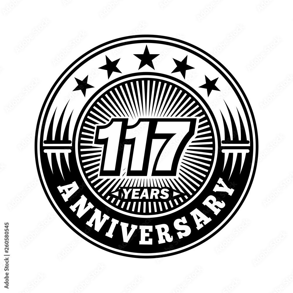 117 years anniversary. Anniversary logo design. Vector and illustration.
