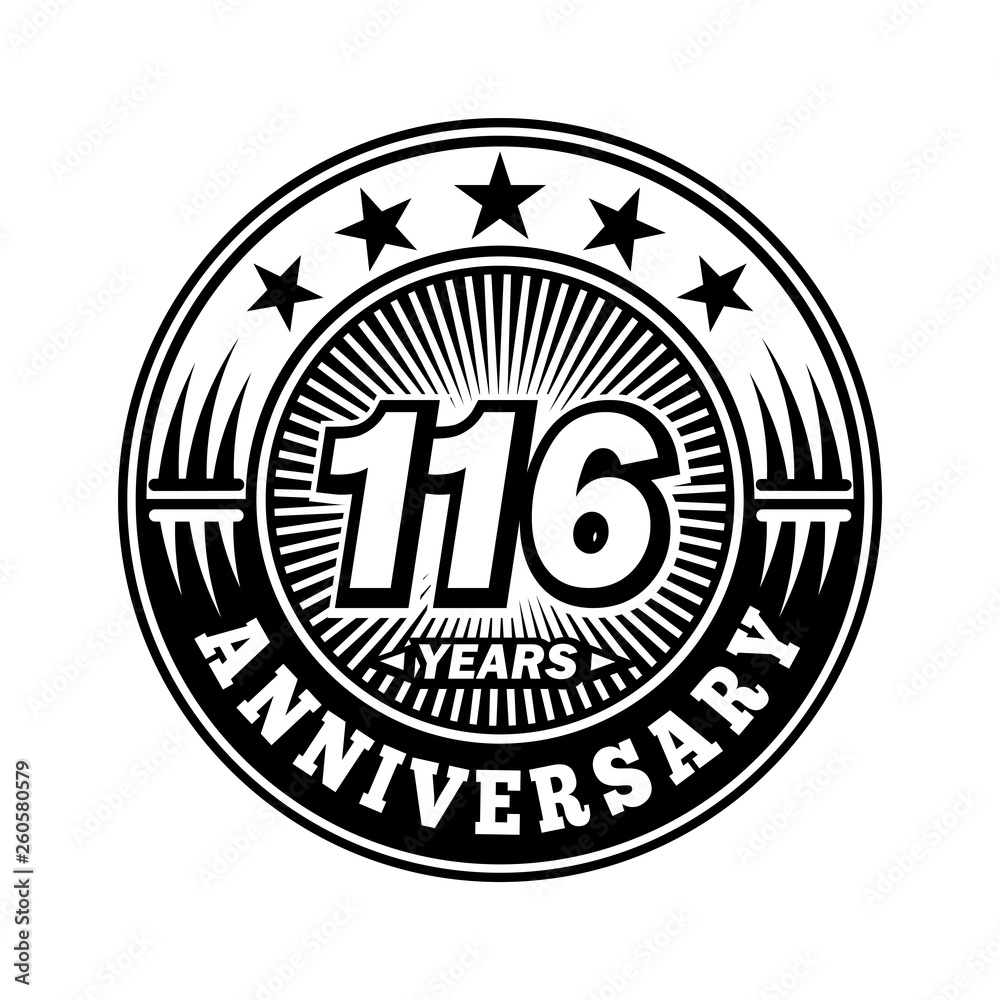 116 years anniversary. Anniversary logo design. Vector and illustration.