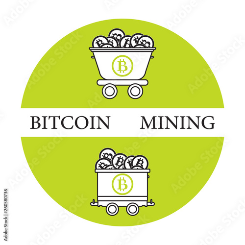 Mining of bitcoins. Mining trolleys with bitcoins.