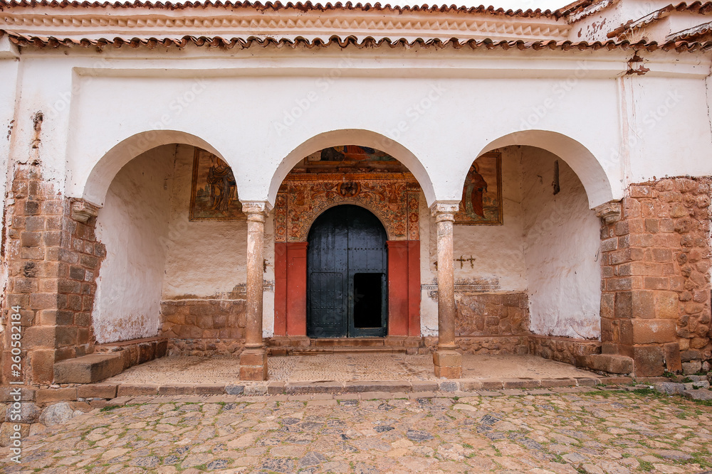 A colonial church built on Inca ruins. Chinchero, Peru. A colonial church built on Inca ruins. Chinchero, Peru.
