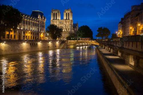 Notre Dame Cathedral in Paris France at Night