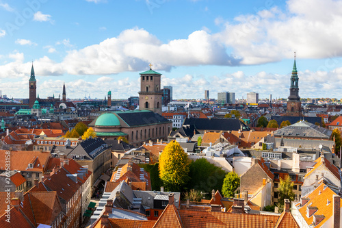 Beautiful view of the Copenhagen from top on round tower photo