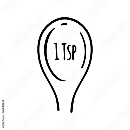 Measuring spoon - outline vector icon. Hand drawn teaspoon. Tablespoon isolated on white